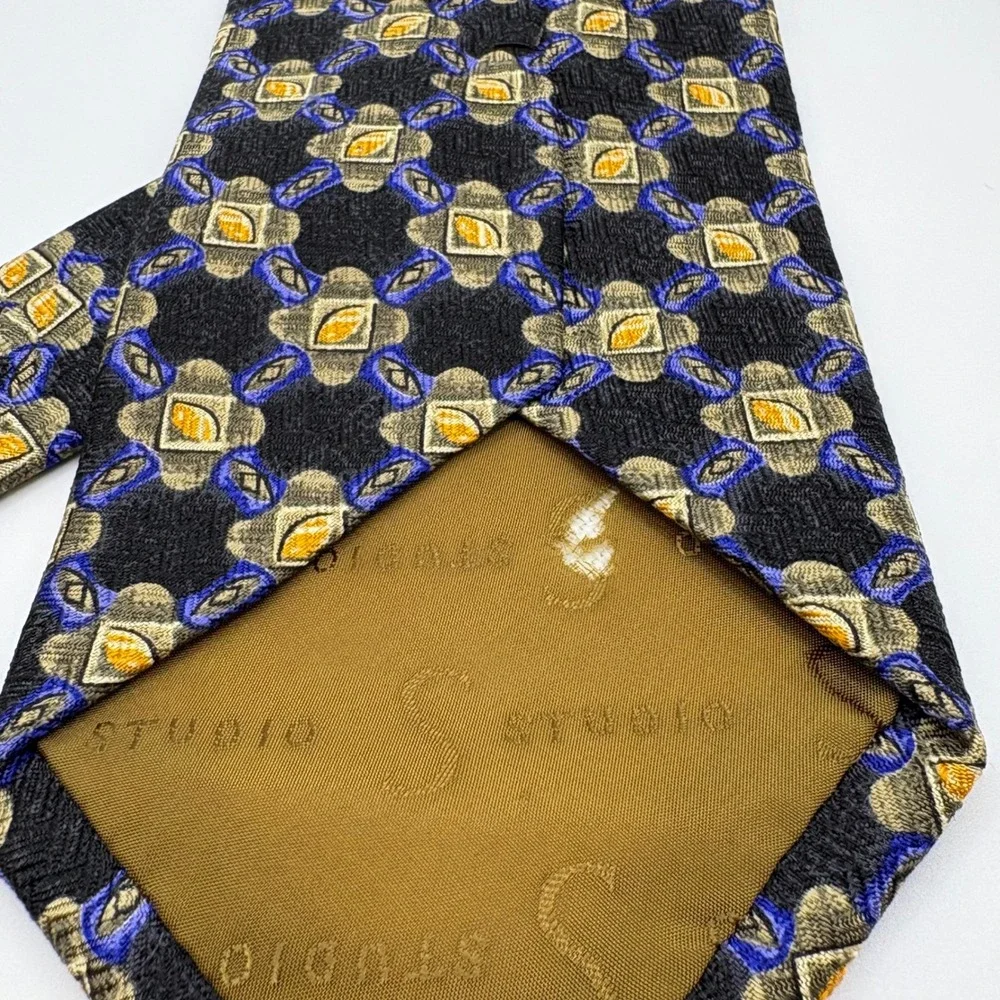 Robert Talbott Studio Blue/Gold Pattern Tie‎ Hand Sewn Imported Silk 59x4